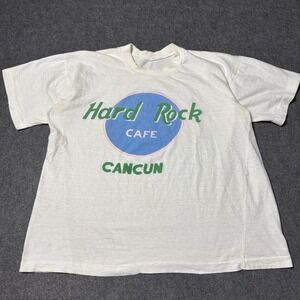 VTG 80s Rare Hard Rock‎ Cafe Womens Cancun T-shirt White Size Large Retro Indie
